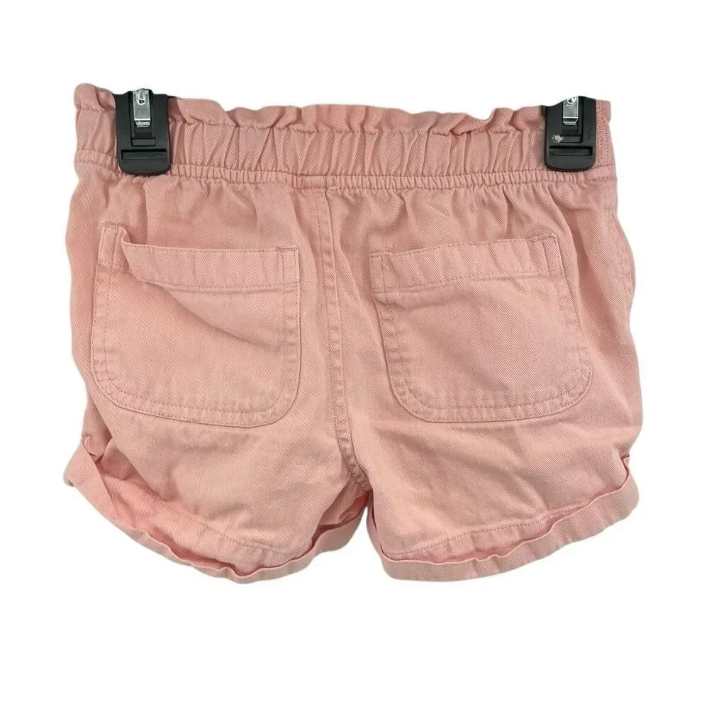 Justice Girls Pink Paperbag Waist Drawstring Cotton Shorts Size 6 Casual Summer